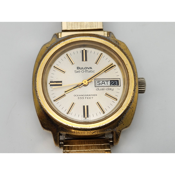 Vintage Bulova Set-O-Matic Oceanographer 333 FEET Gold Plated Automatic - Read - Picture 2 of 13